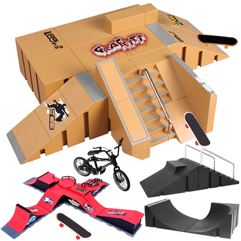 Finger Skateboard Kit Tech Deck Bigger Fingerboard Ramps Skate Park Set Fingers Sport Training Props Skateboard Ramp Toy For Kid