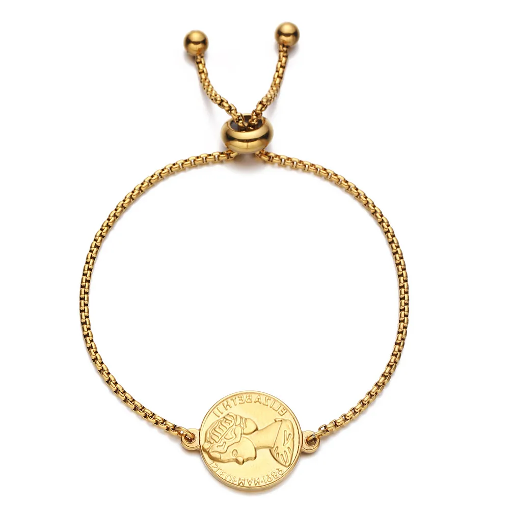MinaMaMa Adjustable Stainless Steel Statue Coin Charm Bracelets Women New Trendy Coin Hand Chain Jewelry Gifts