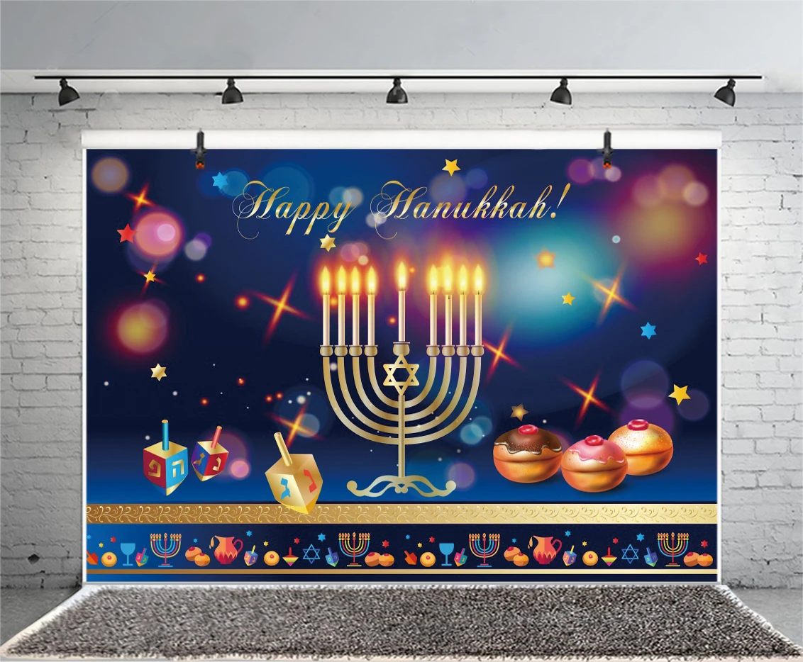 Selamat Hanukkah latar belakang Yahudi Tahun Baru Festival pesta balon lilin Menorah fotografi latar belakang foto Studio spanduk alat peraga