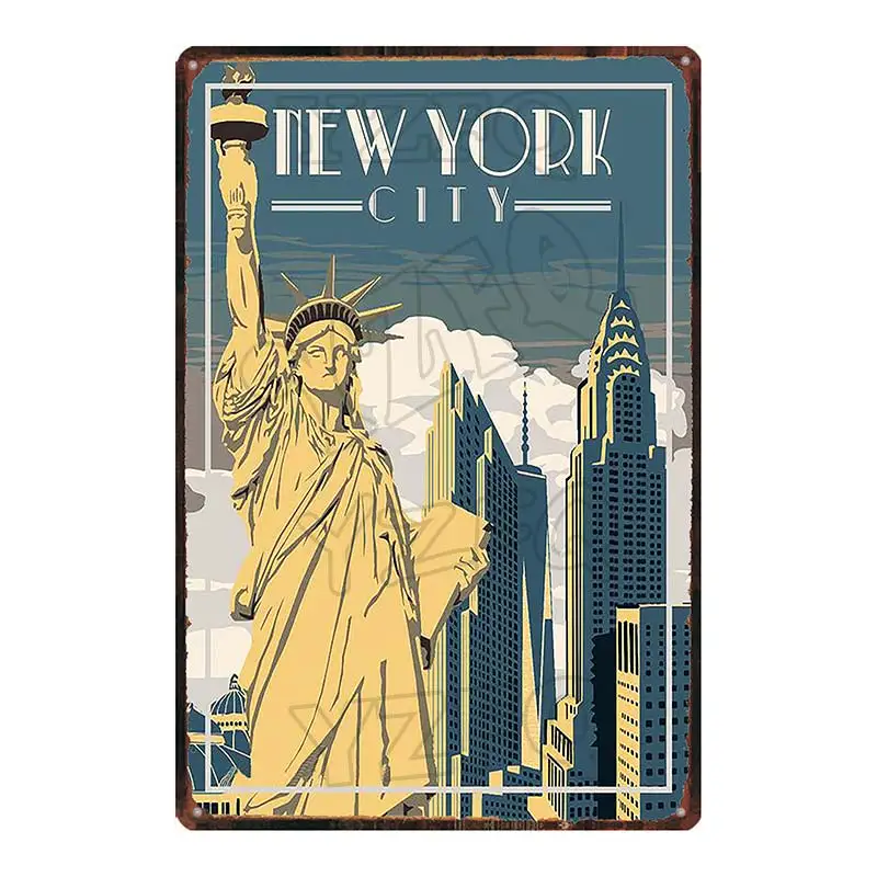 [ YZFQ ] New York  City Travel  Plaque Metal Vintage Tin Sign  Travel Souvenir  Wall Bar Home  Restaurant Decor 30X20CM DU-3558A