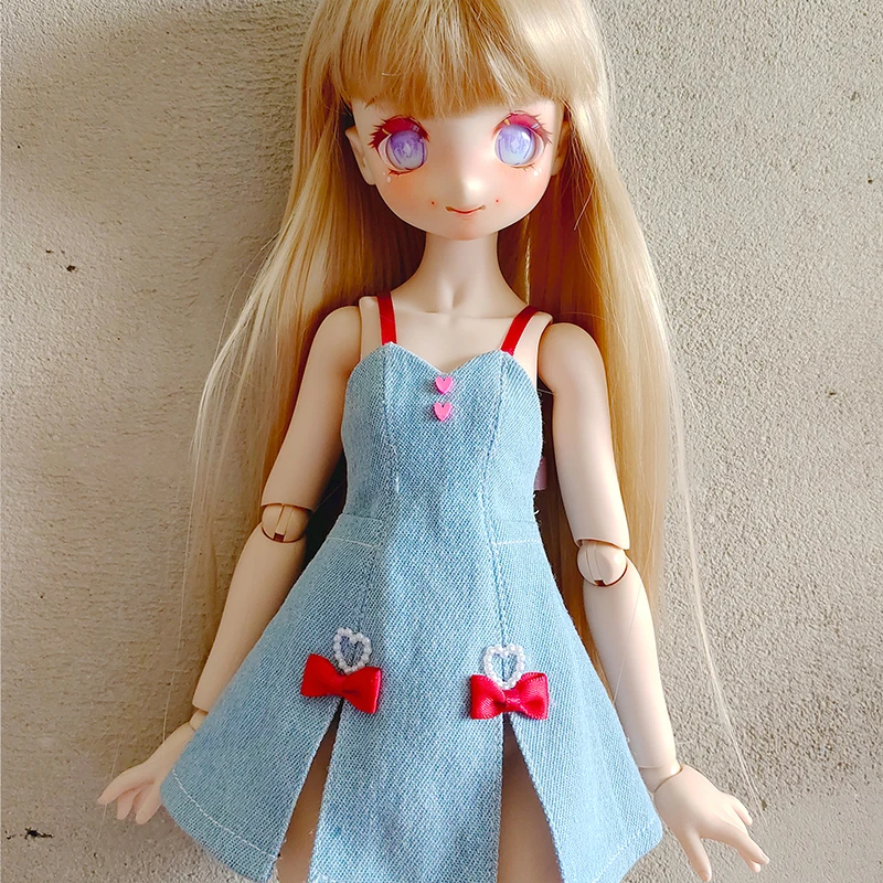 New bjd doll clothes fashion denim dress 1/4 1/6 MSD YOSD summer fresh suspender skirt doll accessories