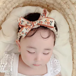 Big Bows Baby Headband Embroidery Girls Floral Hair Bands Nylon Children Princess Headwrap Toddler Korean Style Turban