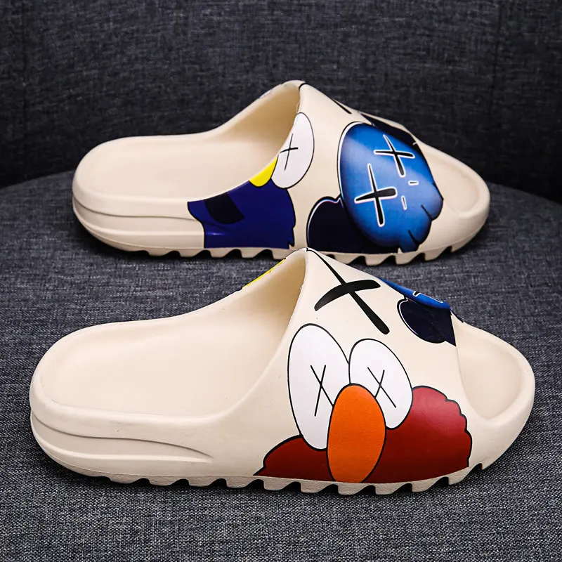 Fashion Cartoon Graffiti Slides Men Rubber Slippers Summer Fish-mouth Casual Women\'s Slippers Outdoor Platform Flip flops Men