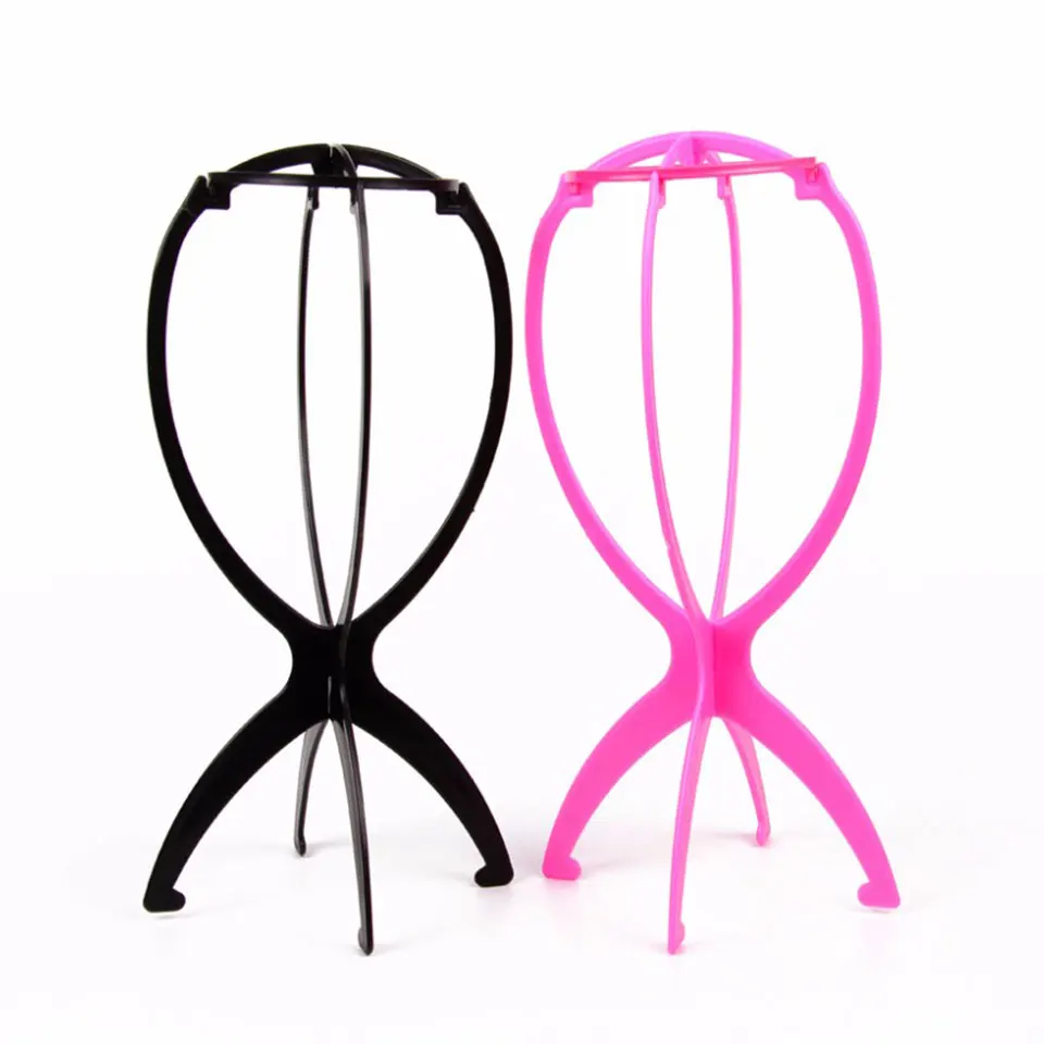 

1PC Black/Pink Color Ajustable Wig Stands Plastic Hat Display Wig Head Holders Mannequin Head Stand Portable Folding Wig Stand