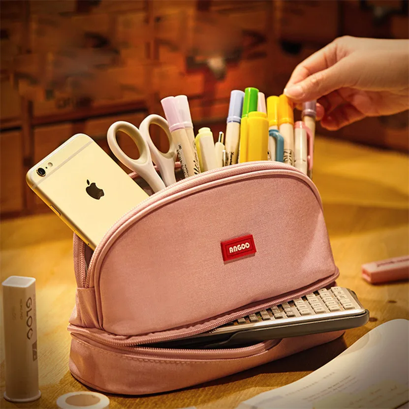 Black Pencil Case Cosmetic Bag Handle For Office Accessories School Supplies Cute Stationery School Girl Multifunctional Box