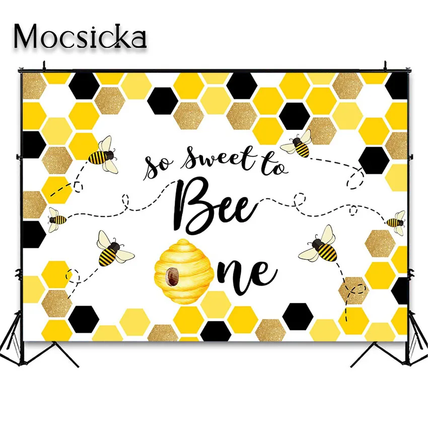 Mocsicka Bee Birthday Backdrop So Sweet to Bee One Honeycomb First 1st Birthday Party Decorations Photography Background