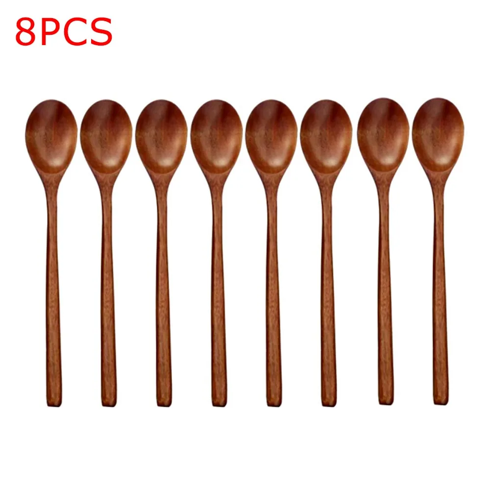 

8PCS Wood Spoons Soup Eco Friendly Tableware Natural Wooden Coffee Kitchen Tool Wood Spoon 23.5*4cm for Cooking Gadget Cocina