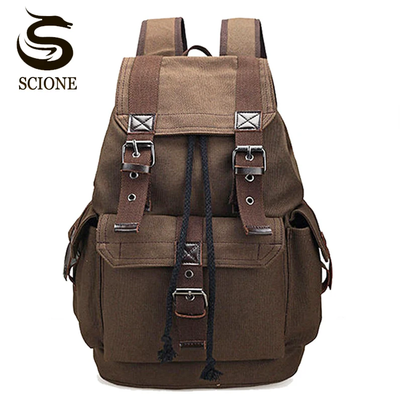 Scione Canvas Men\'s Backpack School Rucksack Men Drawstring Backpacks Women Travel Shoulder Bagpack Teenagers Laptop Back Pack