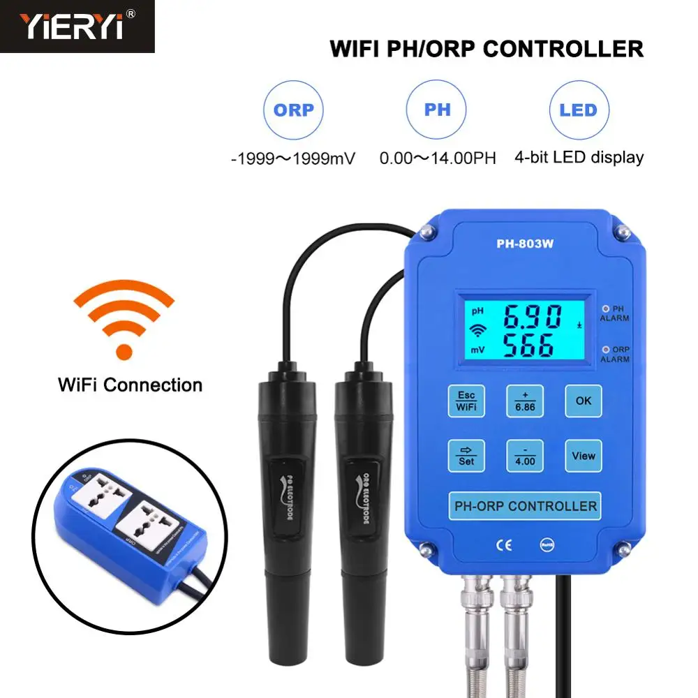 New PH ORP Redox Controller wifi Output Power Relay Monitor for Aquarium Hydroponics Plant Pool Spa BNC Replaceable probe