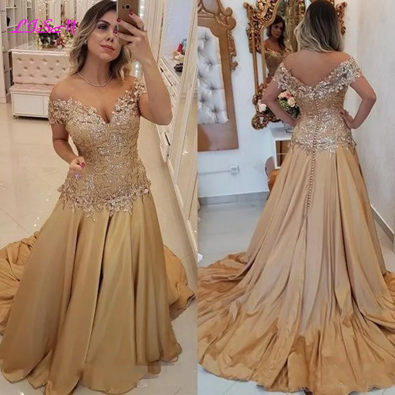 Vestido de noche largo de satén con Apliques de encaje sin hombros, elegante, para fiesta de graduación, para mujer