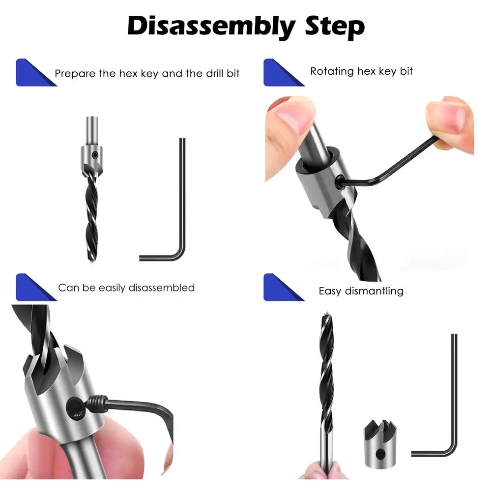 7Pcs Carpentry Countersink Drill Bit Set Round Shank HSS High Speed Steel Woodworking Pilot Screw Holes 3 4 5 6 7 8 10mm D35