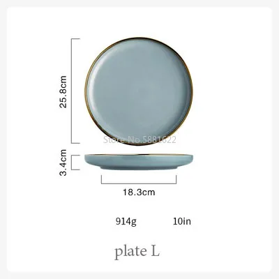 NEW Blue Golden Ceramic Plates Household Dishes Sauce Rice Bowls Soup Noodles Dinner Plate Steak Western Food Tableware