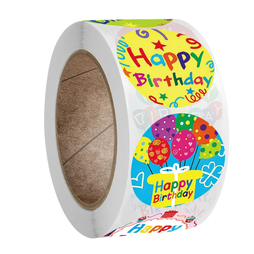 100-500pcs 8 Styles Happy Birthday Round Stickers Party Gift Packaging Seal Labels for Scrapbooking Cards Decoration