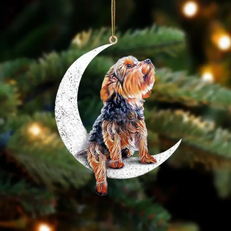 Christmas Decoration Pet Puppy Acrylic Pendant Garland Car Rearview Mirror Dog Hanging Ornaments New Year Tree Home Festoon