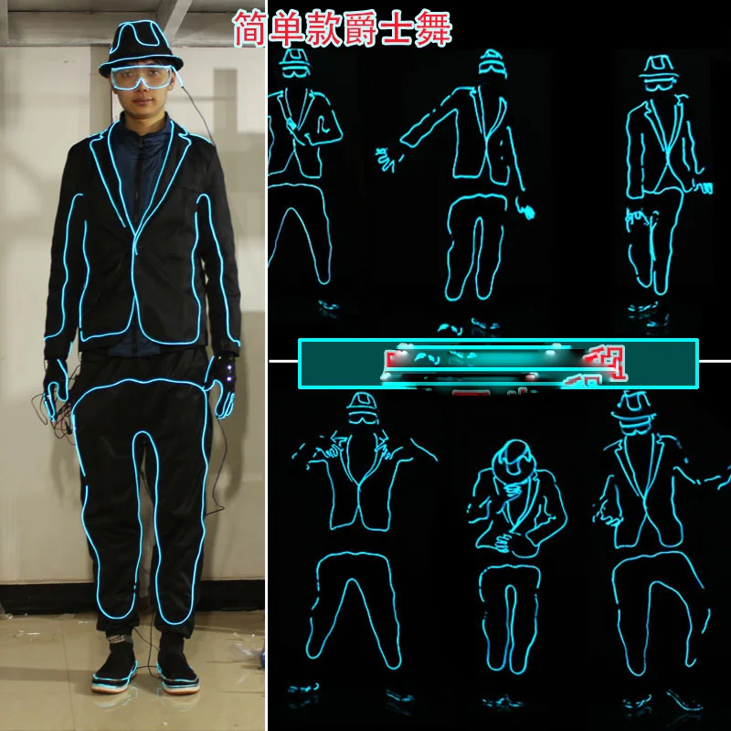 Jazz dance costume Adult men Michael Jackson Glowing Costumes Fluorescent dance performance clothing led light stage