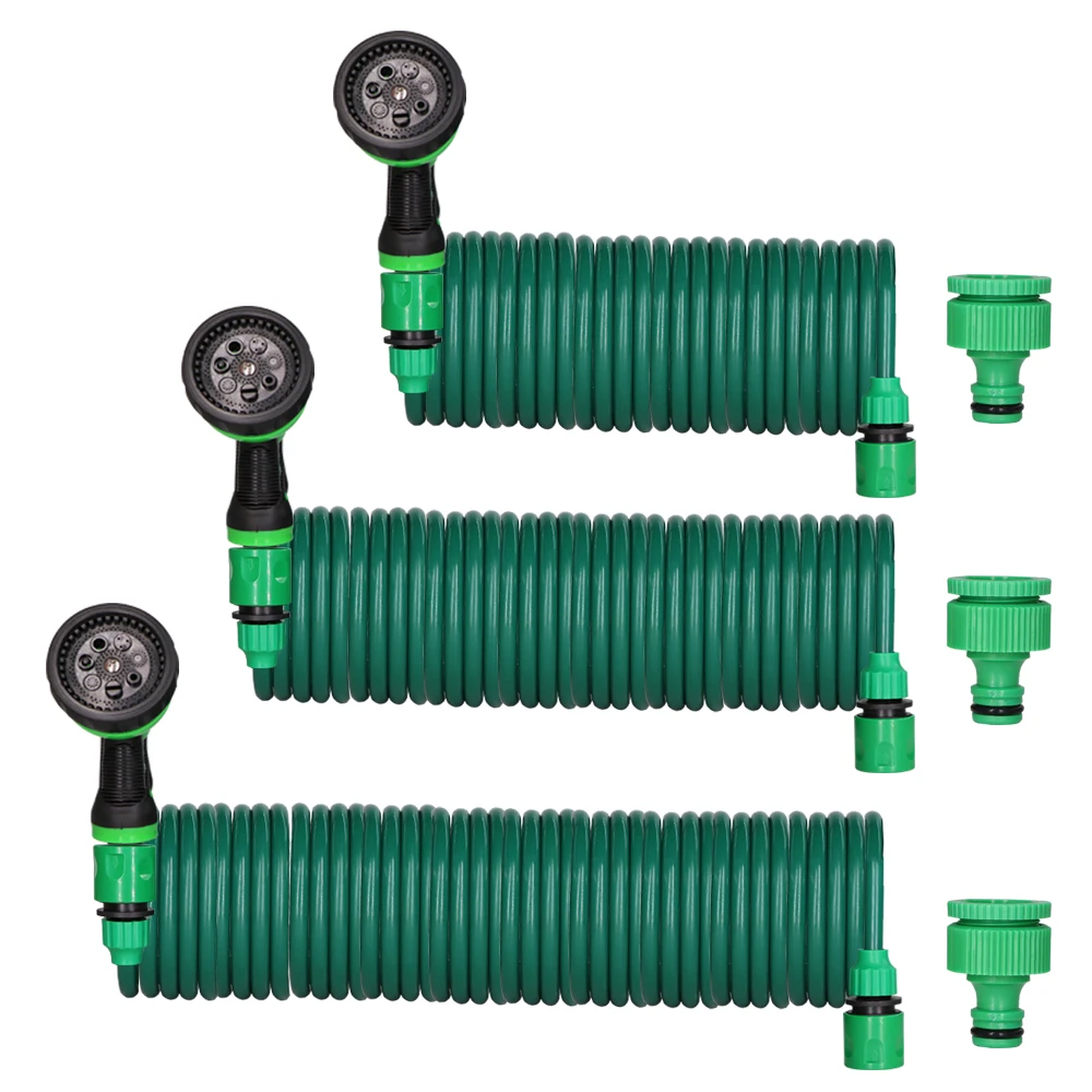 

7.5/15/30M Garden Curly Hose w Water Gun 7 Pattern Expandable Coil Tubing Retractable Corrosion Resistant Watering for Lawn Yard