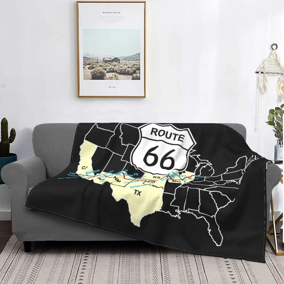 

Route 66 Blanket Flannel Mother Road American Classic Retro Oldschool Super Soft Throw Blanket for Airplane Travel Bedspread