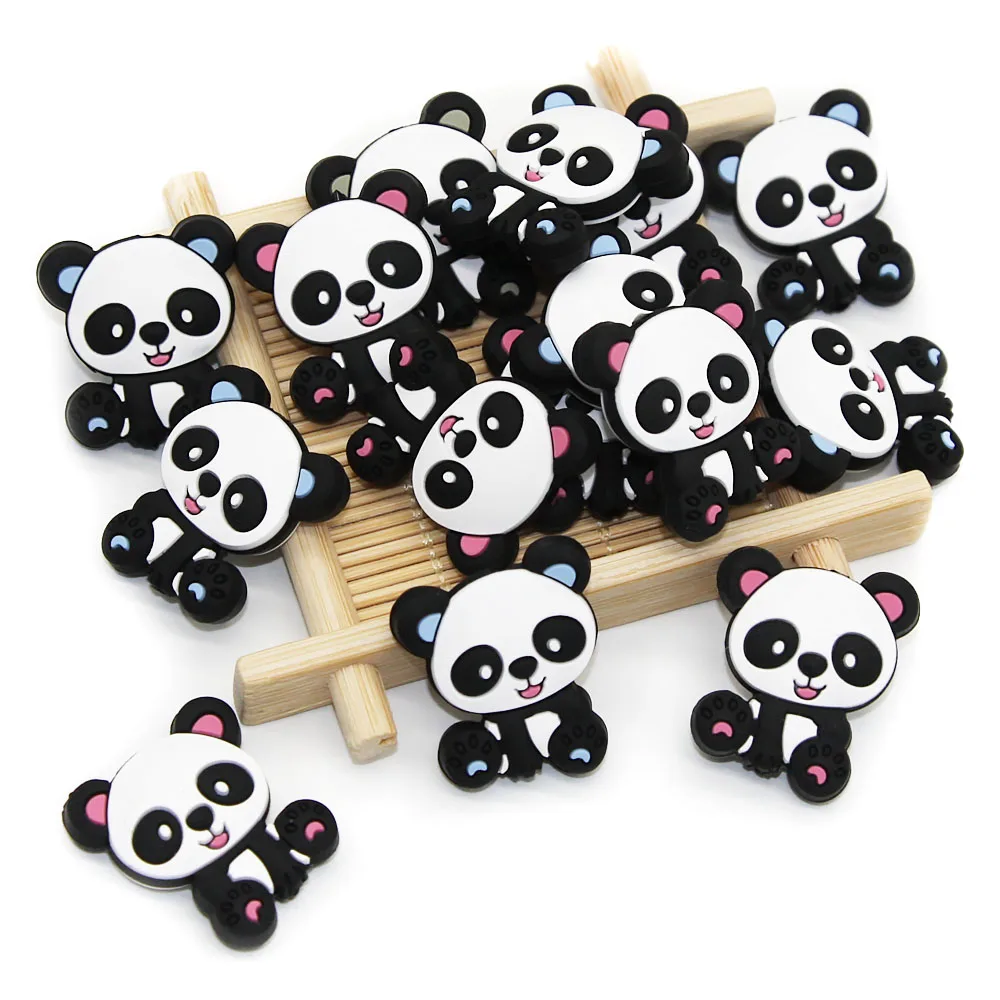 Cute-idea 5pcs Silicone Cartoon Mini Panda Beads Food Grade Baby Teething Necklace Pacifier chain toys Accessories Baby goods