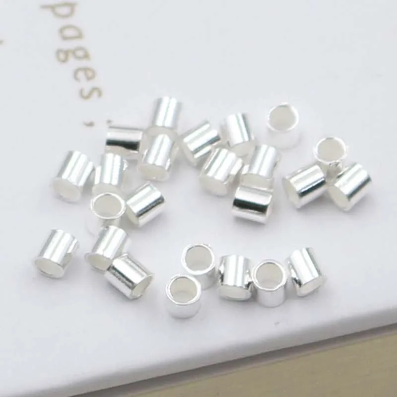 20pcs Genuine Real Pure Solid 925 sterling Silver Crimp End Beads Silver Crimps End Bead Round Tube for Jewelry Making Findings