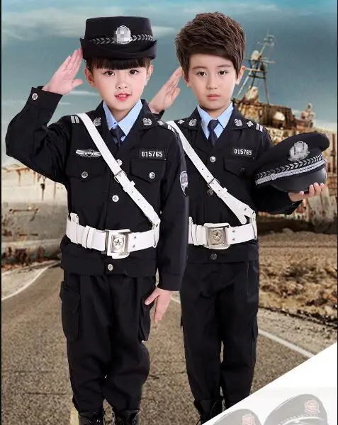 Kids Police Uniform Children Performance Clothing Include Jacket Pant  Belt Hat Traffic Cosplay Suit Spring