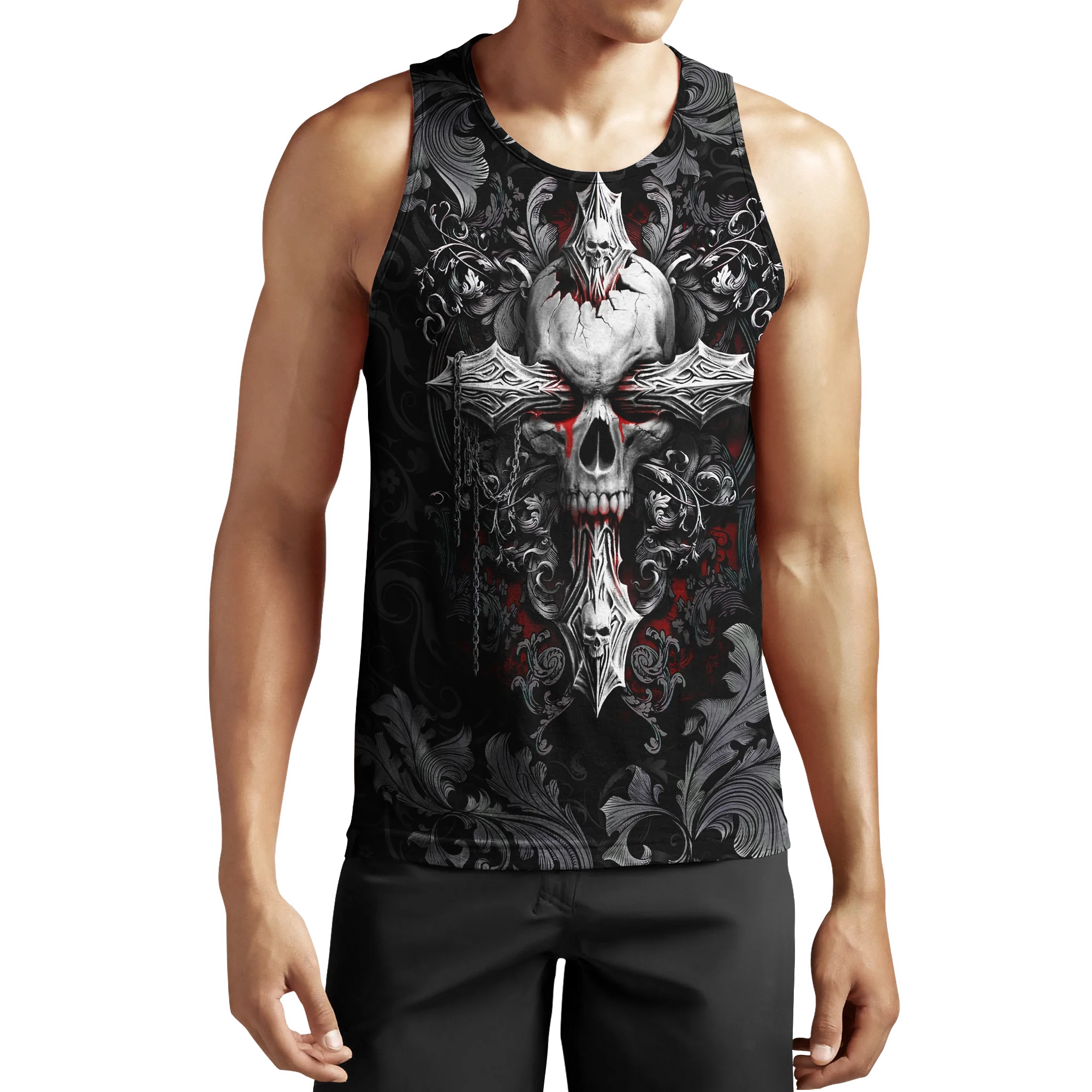 2021 Summer Men Skull Dragon Tattoo Pattern 3D All Over Printed Casual Sleeveless T-shirt Unisex Tank tops Drop shipping BXD14