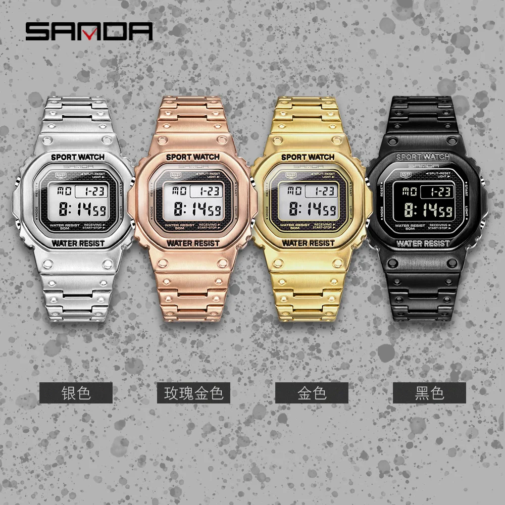 SANDA Fashion Sports Watch G-type Military Watch Men\'s Stainless Steel Business Waterproof Electronic Watch Relogio Masculino