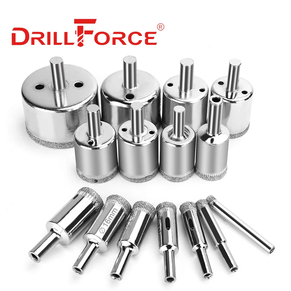 Punta da trapano con foro diamantato Drillforce 3-120mm per granito marmo piastrelle di vetro (3/4/5/6/8/10/20/30/40/50/60/70/80/90/100/120mm)