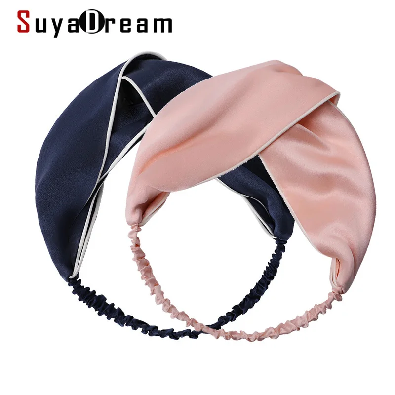 SuyaDream Headband for Woman 100%Real Silk Girls Hairband Solid Navy Pink Hair Accessories