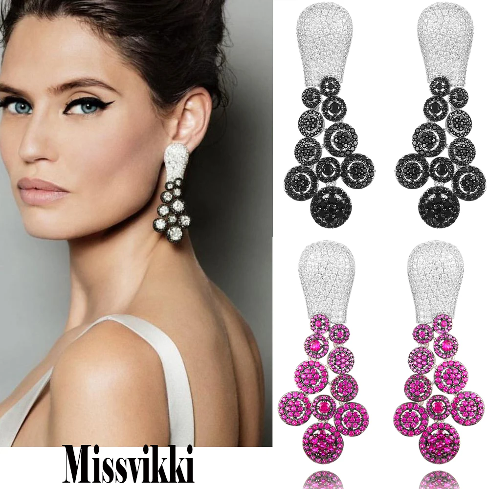 Missvikki Gorgeous Dangle Earrings Trendy Black Red Women Cubic Zircon Drop Jewelry For Women Wedding Party Accessories