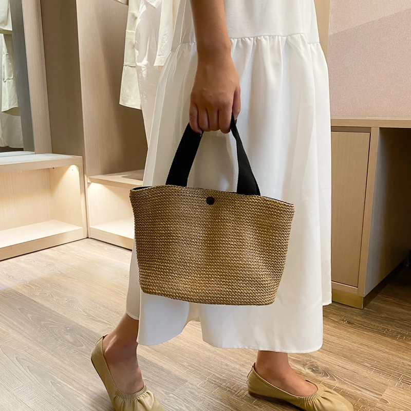 Summer Woven Bags New Fashion Solid Straw All-match Hasp Totes Buckets Female Beach Holiday Casual Handbags Korean Ulzzang Bag