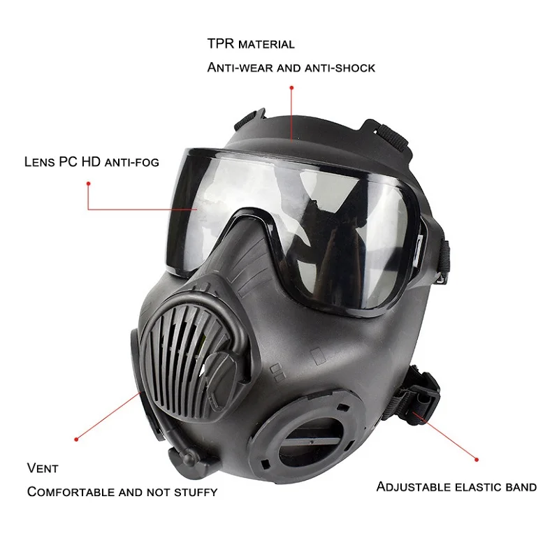 Protective Tactical Respirator Mask Full Face Gas Mask for Airsoft Shooting Hunting Riding CS Game Cosplay Protection