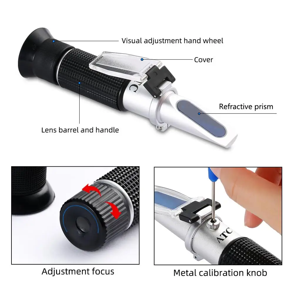 New Portable 3 In 1 Hand Held Grape & Alcohol Wine Refractometer (Brix, Baume and W25V/V Scales)