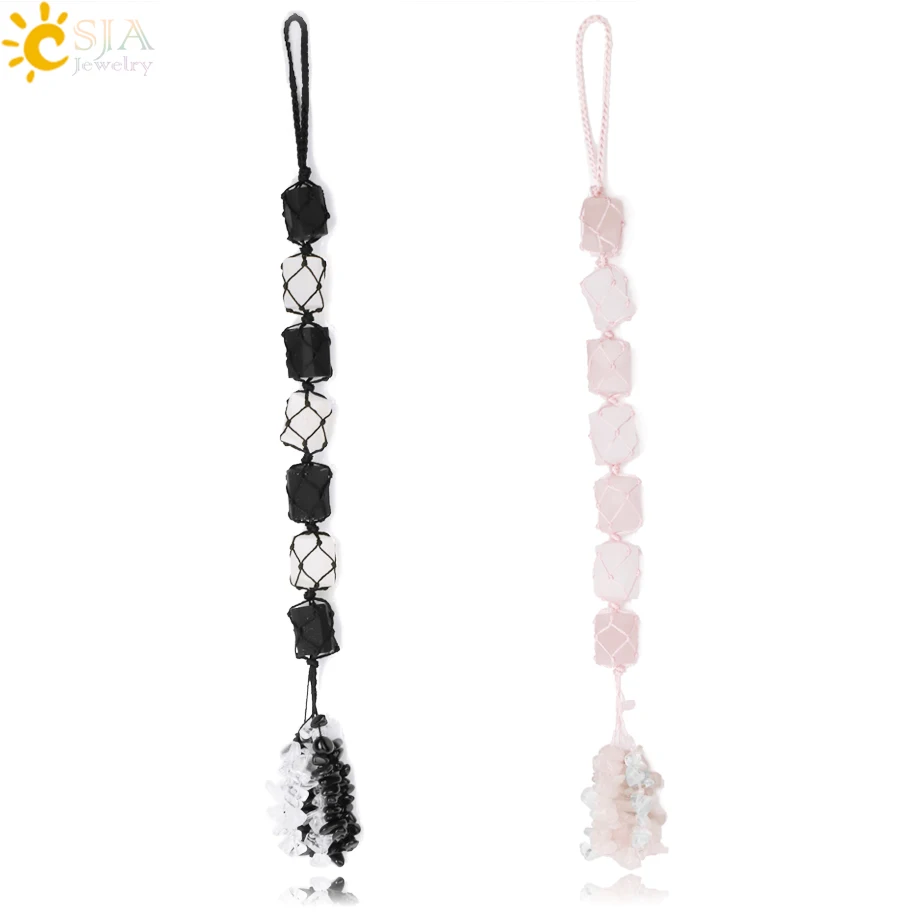 CSJA Selenite Car Hanging Wire Wrapped Crystal Natural Tassel Pendants Reiki Window Decoration Feng Shui Ornament  G799