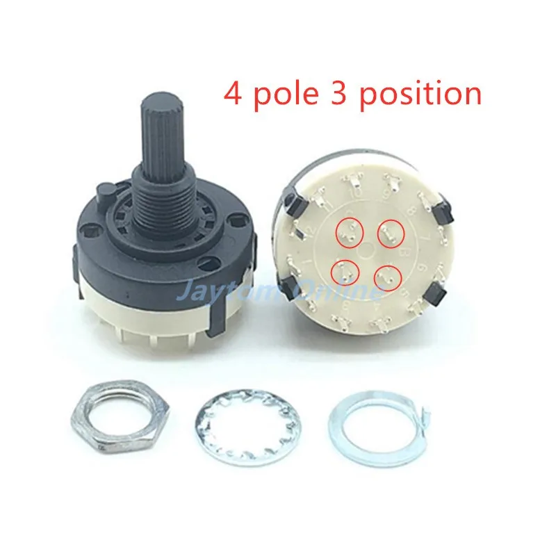 1pc RS26 4 Pole 3 Position Selectable Band Rotary Channel Selector Switch With Caps Single Deck Rotary Switch Band Selector