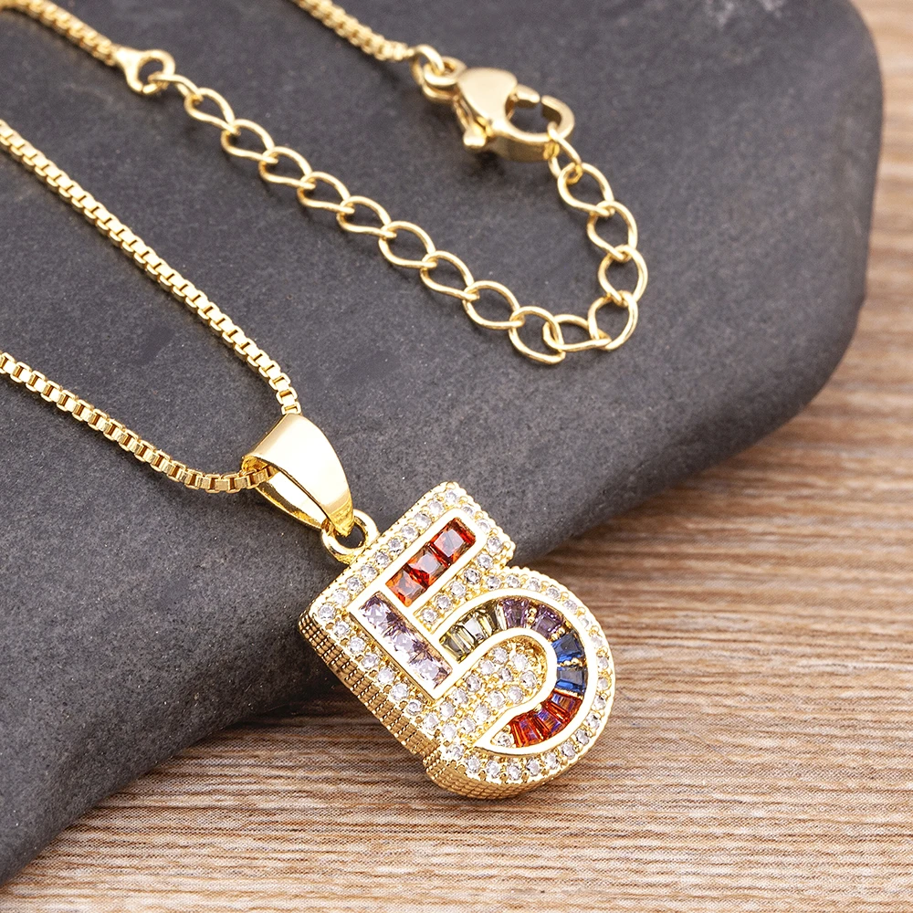 Nidin Top Quality Sparkling Cubic Zirconia 0 1 2 3 4 5 6 7 8 9 Lucky Number Pendant Necklace for Women Friends Birthday Jewelry