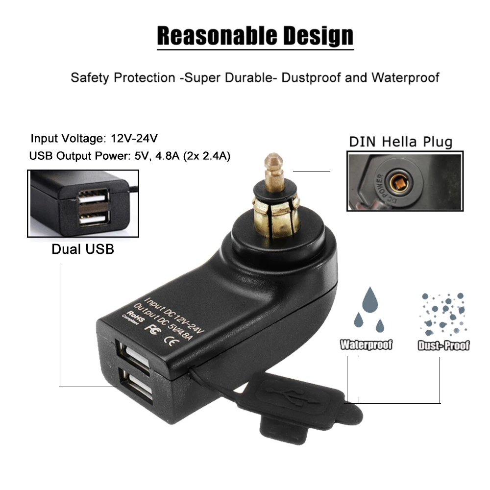 Dual USB Charger Electronic Hella DIN Socket LED Adapter For BMW R1250GS ADV R1300GS R1200 GSA LC For Honda NC750X S1000XR F800R