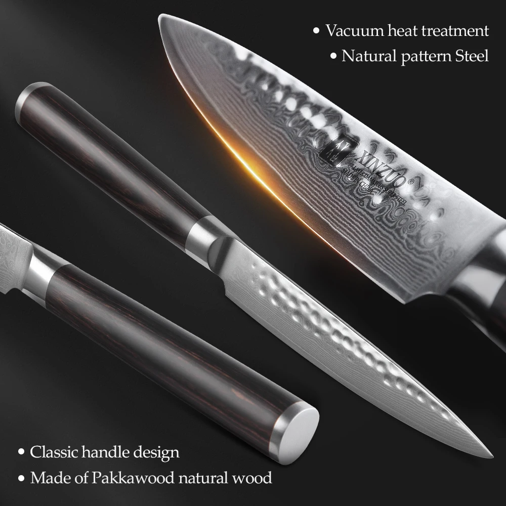 XINZUO 2PCS Kitchen Knife Set Damascus Steel Chef Gyuto Utility Knives Pakkawood Handle Stainless Steel Kitchen Cutlery