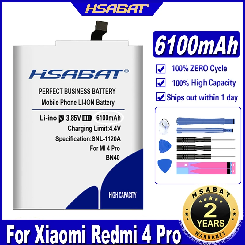 HSABAT 100% New 6100mAh BN40 Battery for Xiaomi Redmi 4 Pro Battery Redmi 4 Prime 3G RAM 32G ROM Edition-in Stock