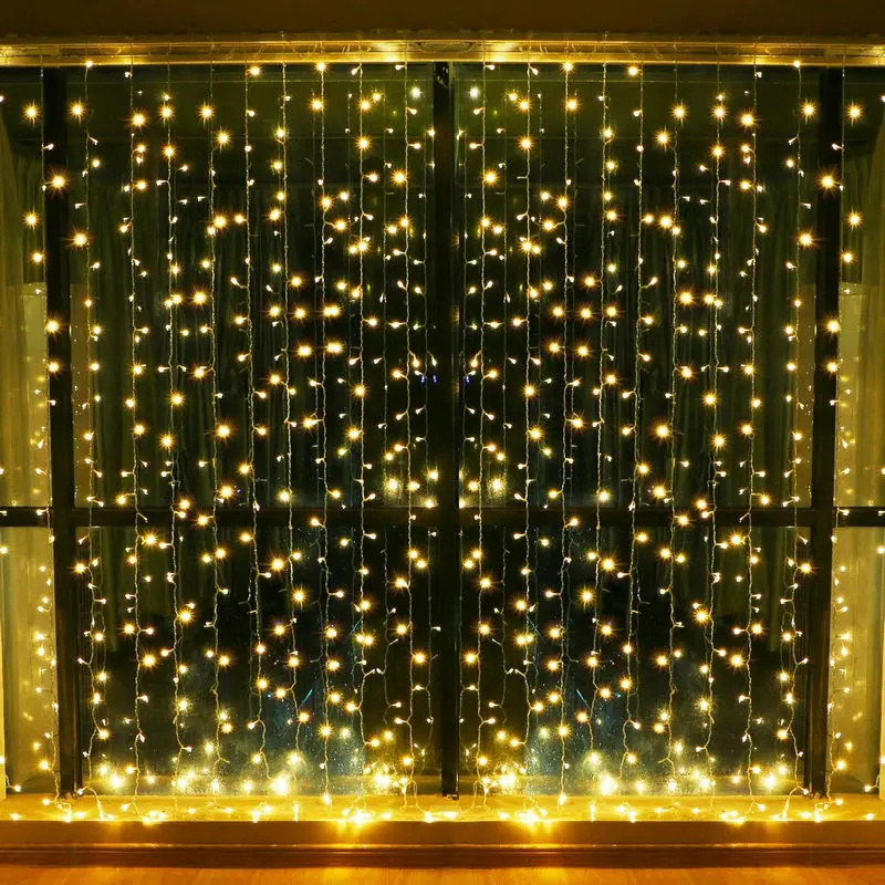 Cortina de luces LED con batería para decoración de ventanas, cadena de luces con control remoto, para boda, fiesta, hogar, jardín, pared, 3M x 3M, 300LED