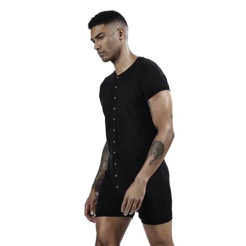 Mens Undershirts Sleepwear Shorts Sleeve Button Causal Loose Jumpsuits Shorts Singlets Bodysuits One-piece Camiseta Plus Size