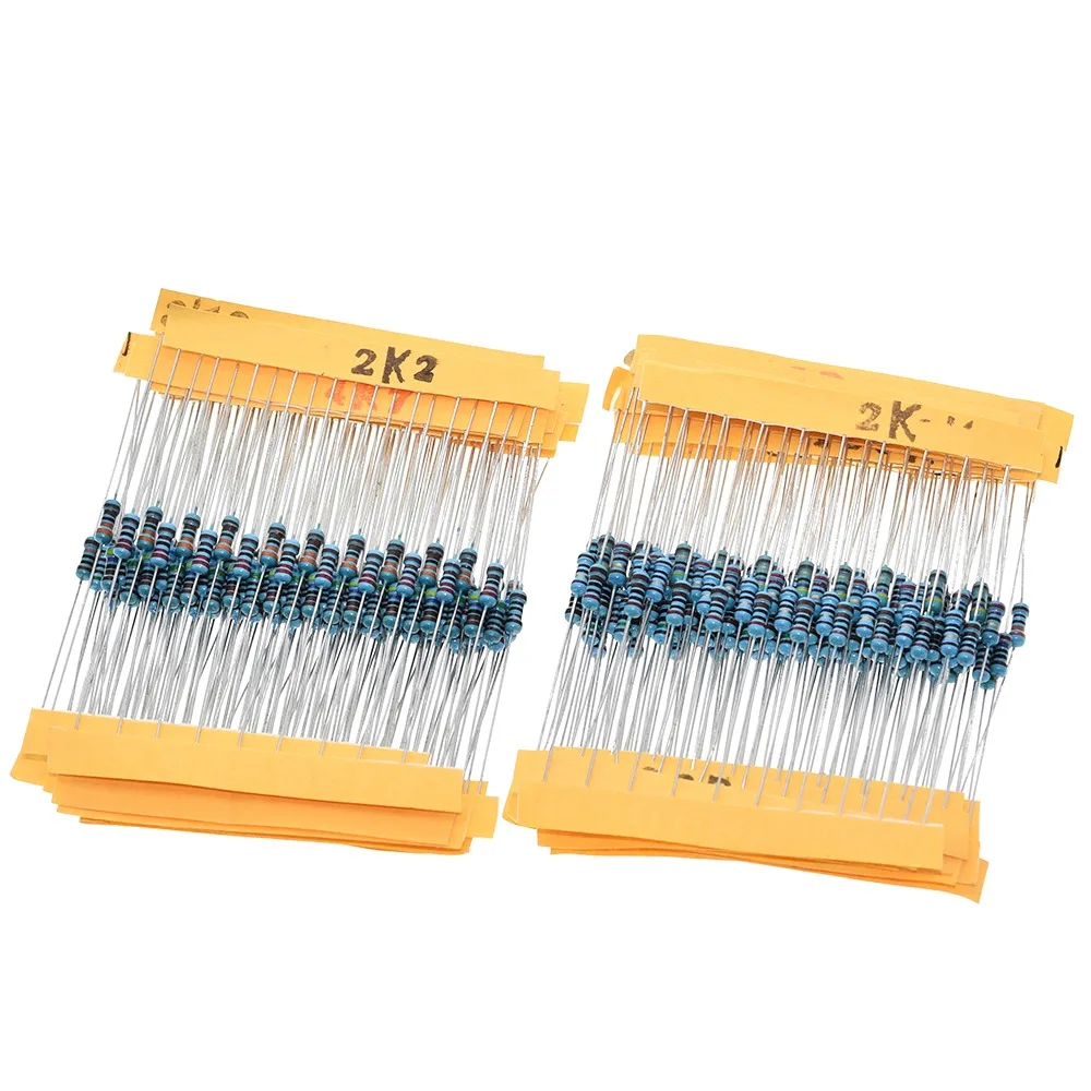 TZT 600pcs/set 30 Kinds 1/4W Resistance 1% Metal Film Resistor Pack Assorted Kit 1K 10K 100K 220ohm 1M Resistors 300pcs/set