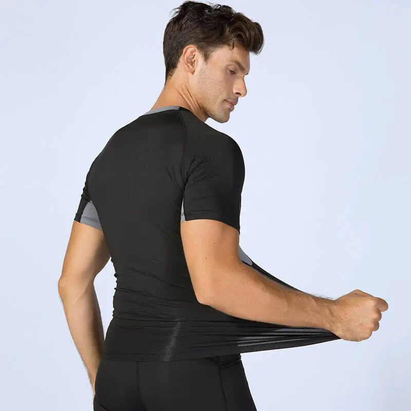 Men Short Sleeve Fitness Elastic Running Sport T-shirt Compression Shirts Bodybuilding Apparell Tights Quick Drying Tops S-2XL