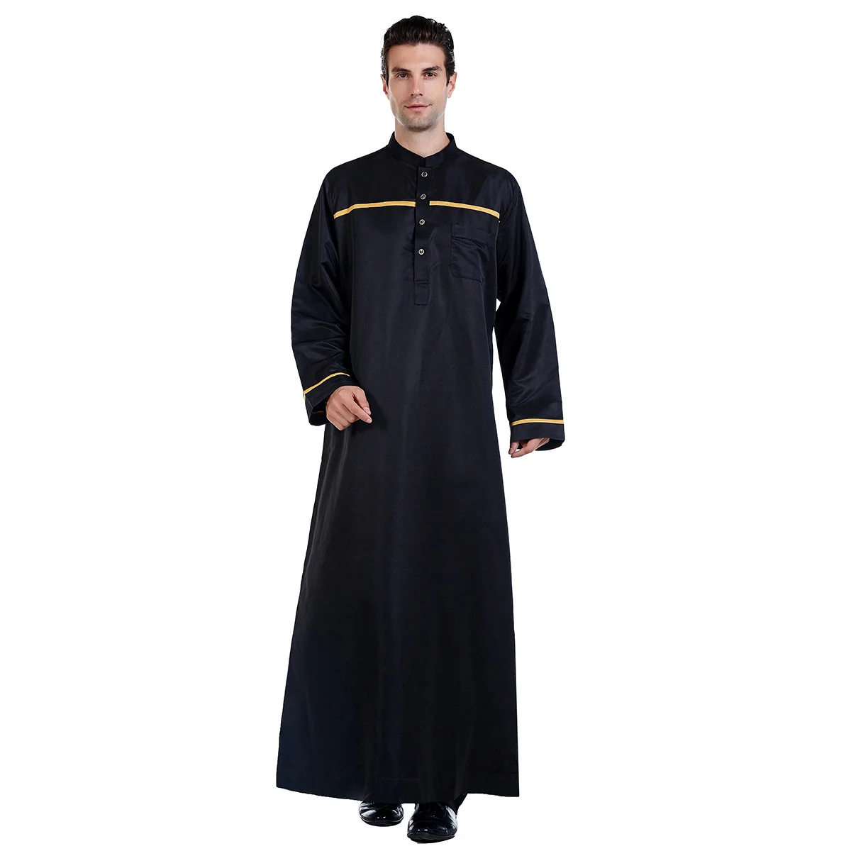 Túnica musulmana de manga larga para hombre, ropa islámica de Color sólido, caftán árabe, Arabia Saudita, Dubai, Abaya de Adoración