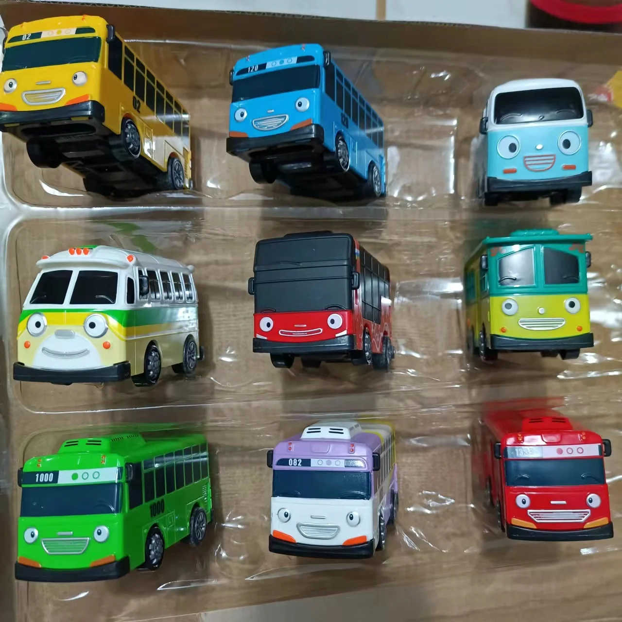 9pcs/set Korean Anime Tayo the Little Bus 9cm Big Plastic Pull Back Tayo Car School Bus Set Model for Kids Boy Gift