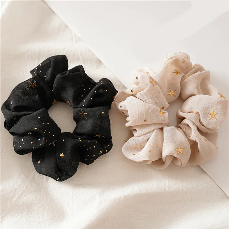 2020 New Women Gold Star Hair Bands Headwear Solid Color Scrunchies Hair rope Girls Hair Ties Accessories Ponytail Holder