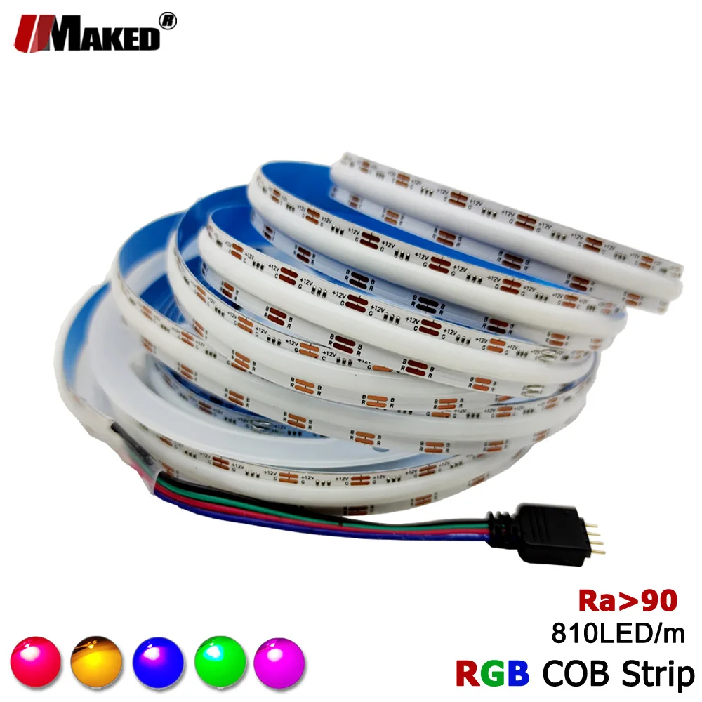 

RGB COB LED Strip 810LEDs/M 12mm DC12V 24V High Density Flexible Tape MixColor Strings IP20 No-Waterprof Super Brightness 5m/Lot