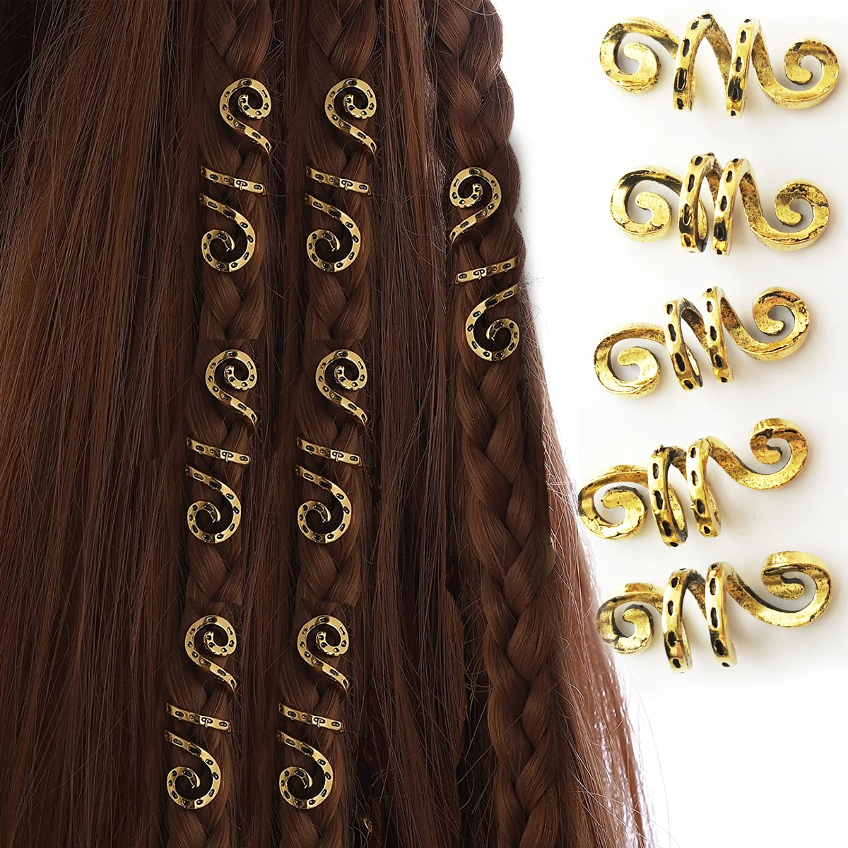 5Pieces Women Vintage Hairpin Spiral Hair Circle Golden/Sliver Hair Ornament Headwear Hair Accessories Dirty Braided Hair Ring