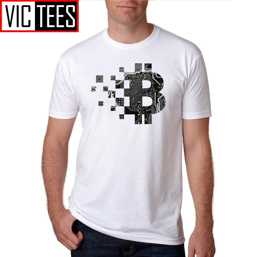 Men's Casual Tee Shirts Bitcoin BLOCKCHAIN CIRCUIT BOARD Design T-Shirts Organnic Cotton T-Shirts Adult for Men