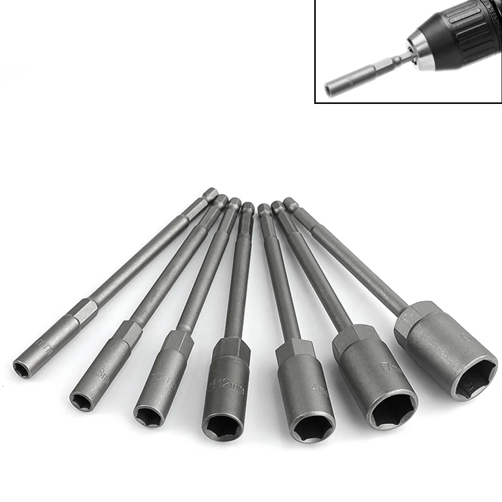 

8PCS Length 150mm 6-13MM Deepen Power Nut Driver Drill Bit Set Impact Socket Adapter For Power Tools 6.35MM Hex Shank