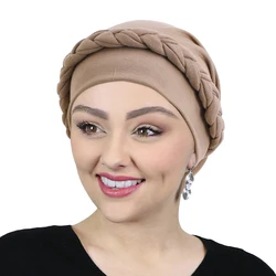 Müslüman örgülü türban Headwrap kadın bohem tarzı başörtüsü sıkı hicap kafa sarar hicap Femme Musulman Bandana